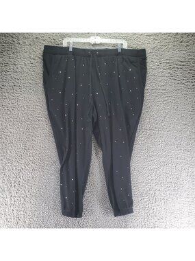 Roamans Pants Womens Plus Size 26/38 2X Black Drawstring Rhinestone Joggers
